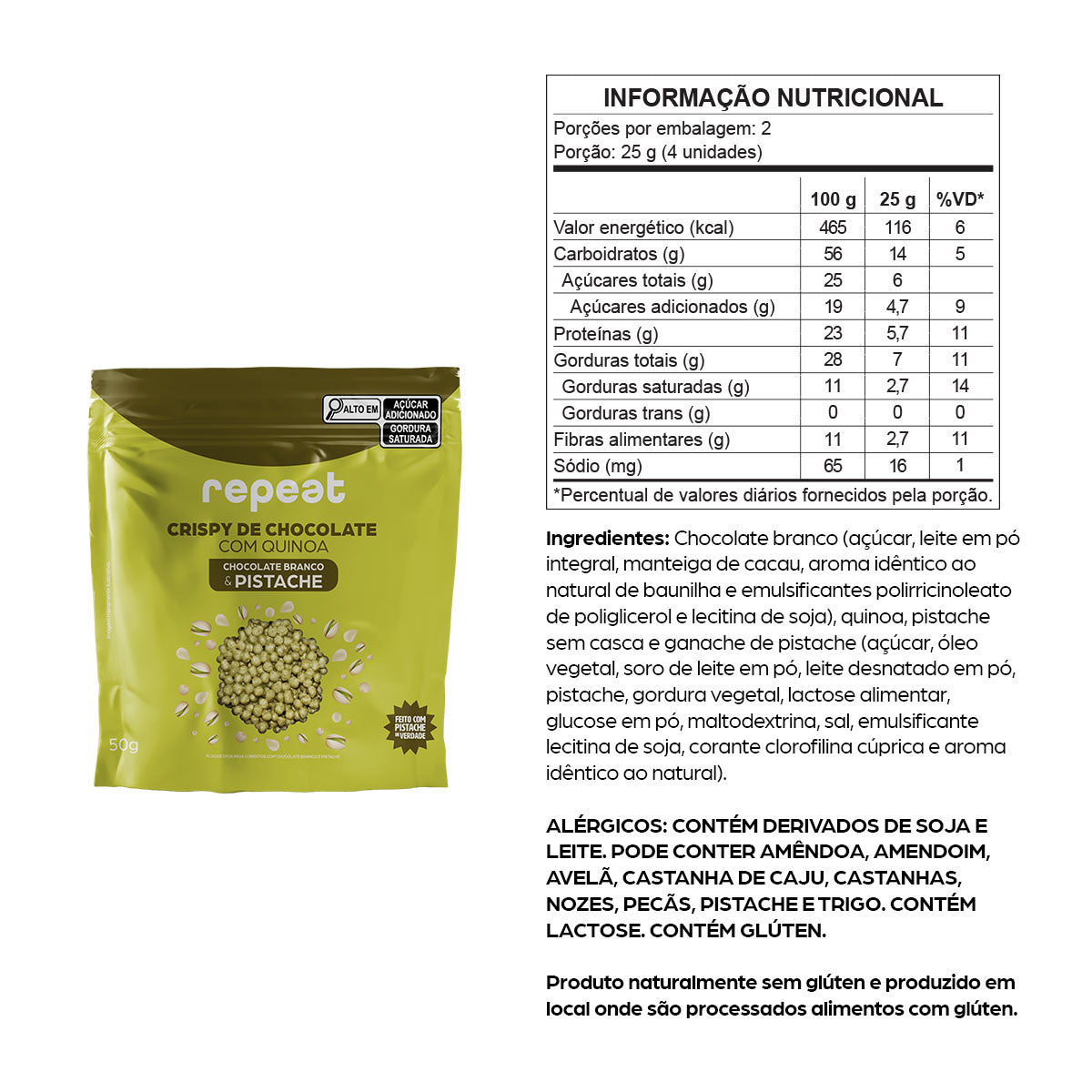 Crispy de Chocolate Branco com Quinoa, e Pistache