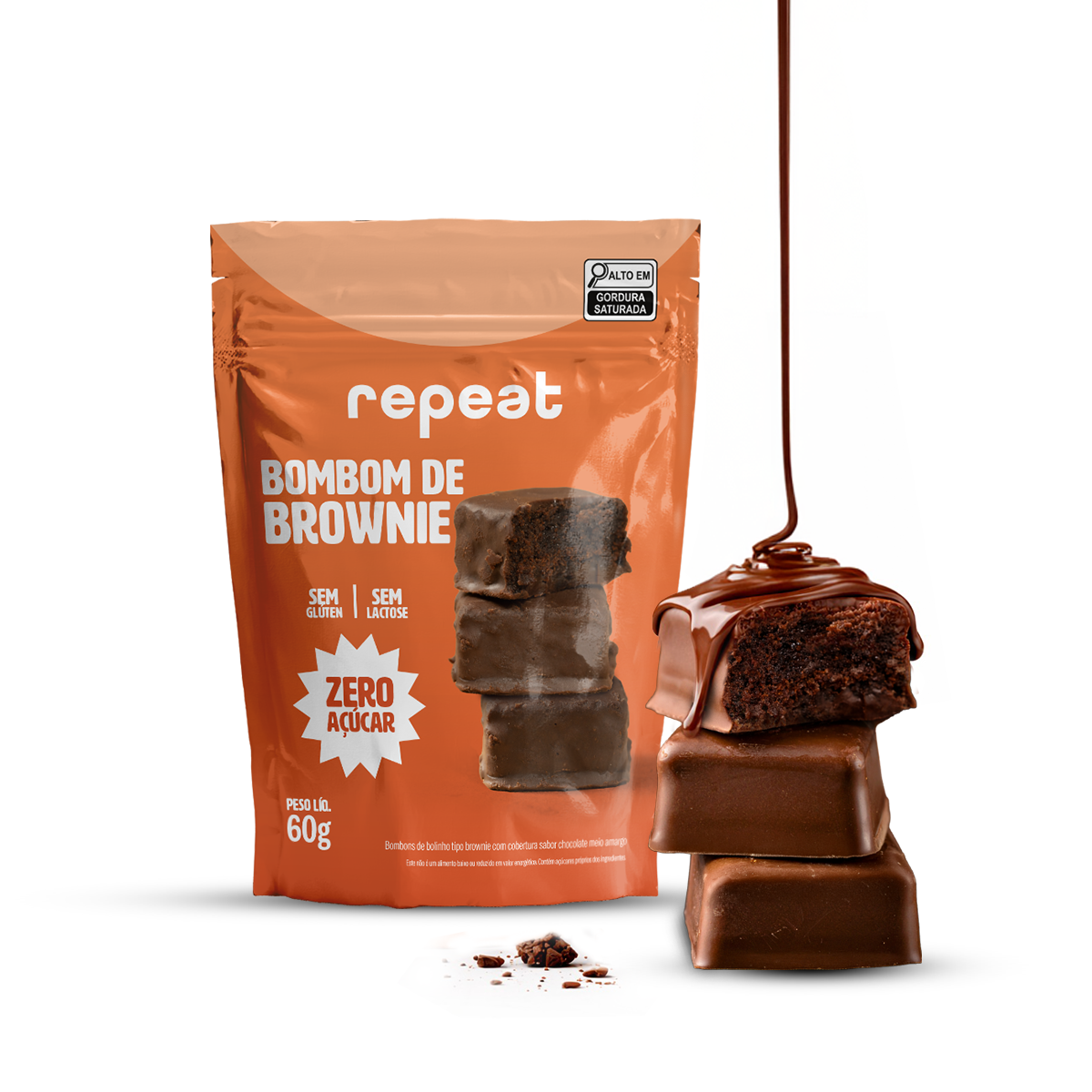 Kit 2 Bombons de Brownie Meio Amargo Zero Açúcar