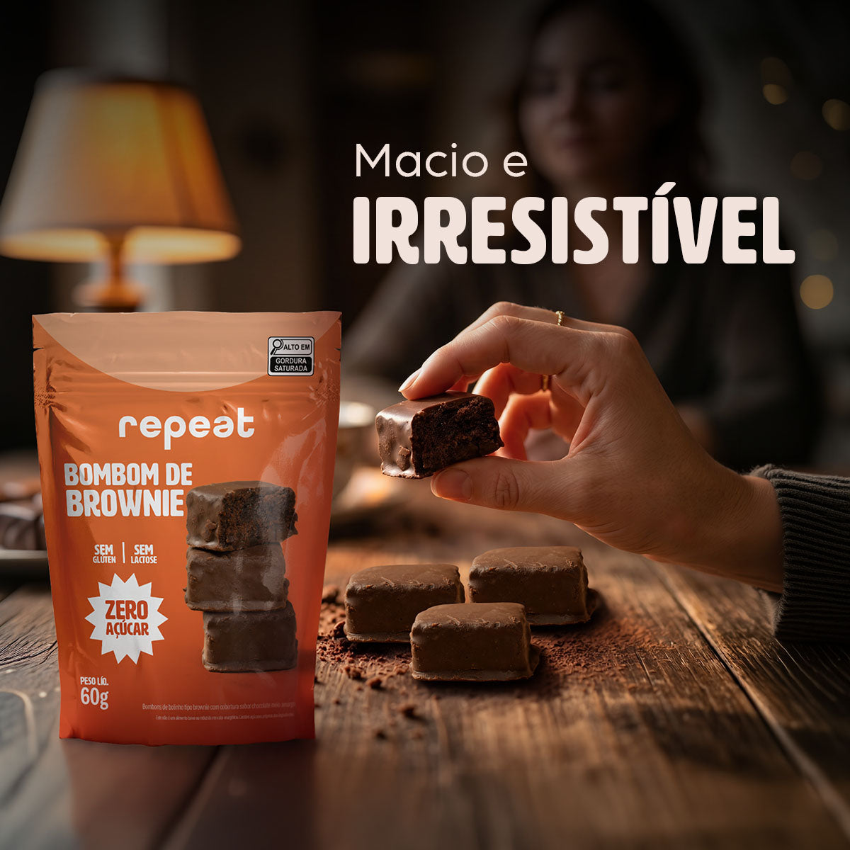 Bombom de Brownie Meio Amargo Zero Açúcar