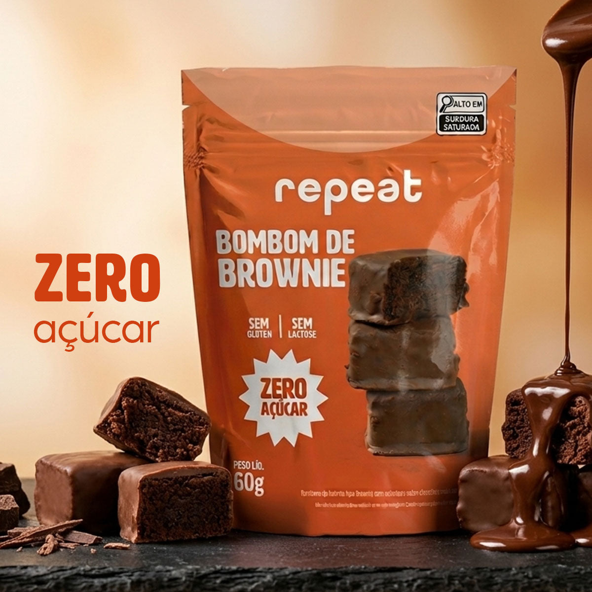 Bombom de Brownie Meio Amargo Zero Açúcar