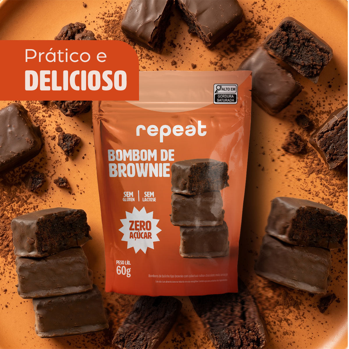 Bombom de Brownie Meio Amargo Zero Açúcar