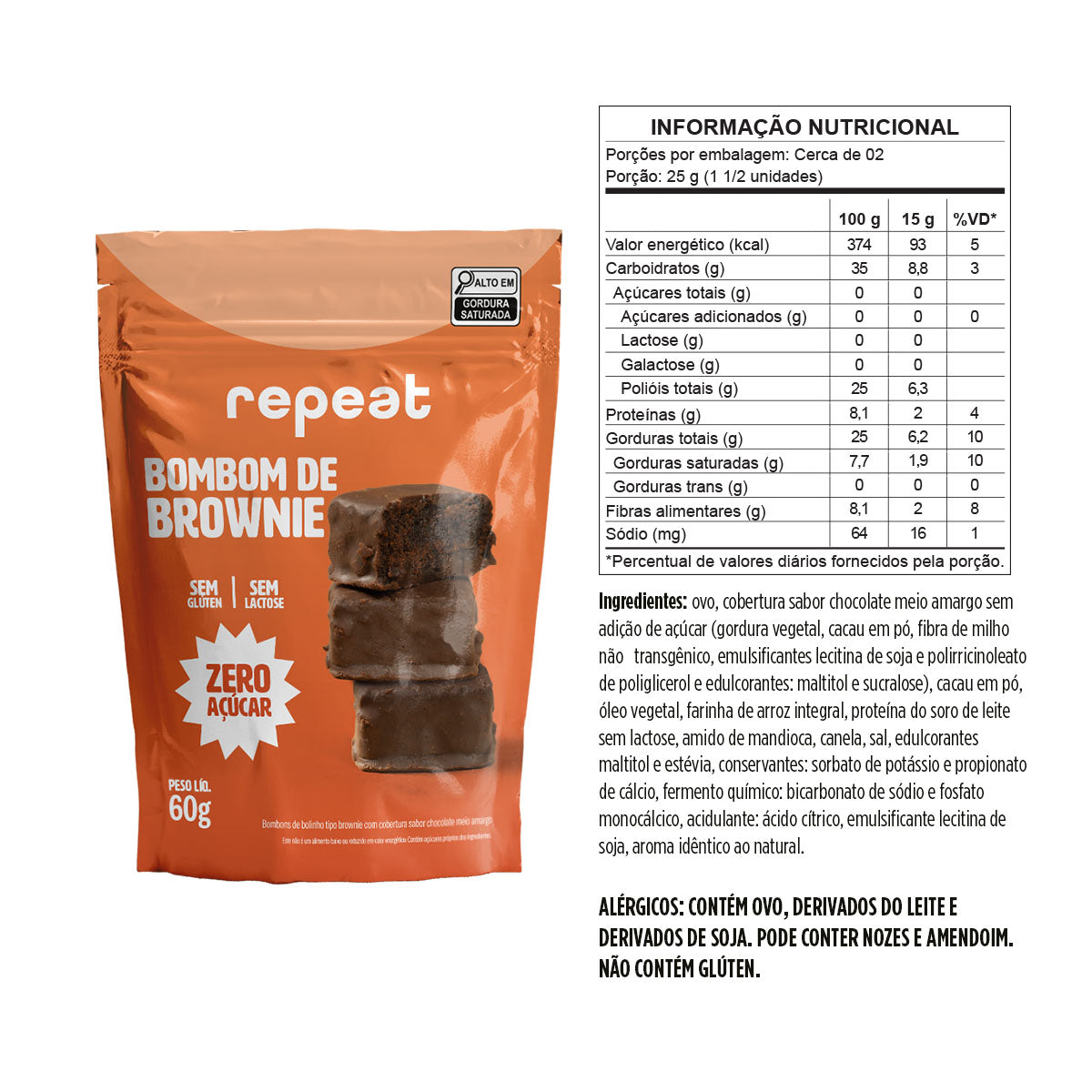Bombom de Brownie Meio Amargo Zero Açúcar