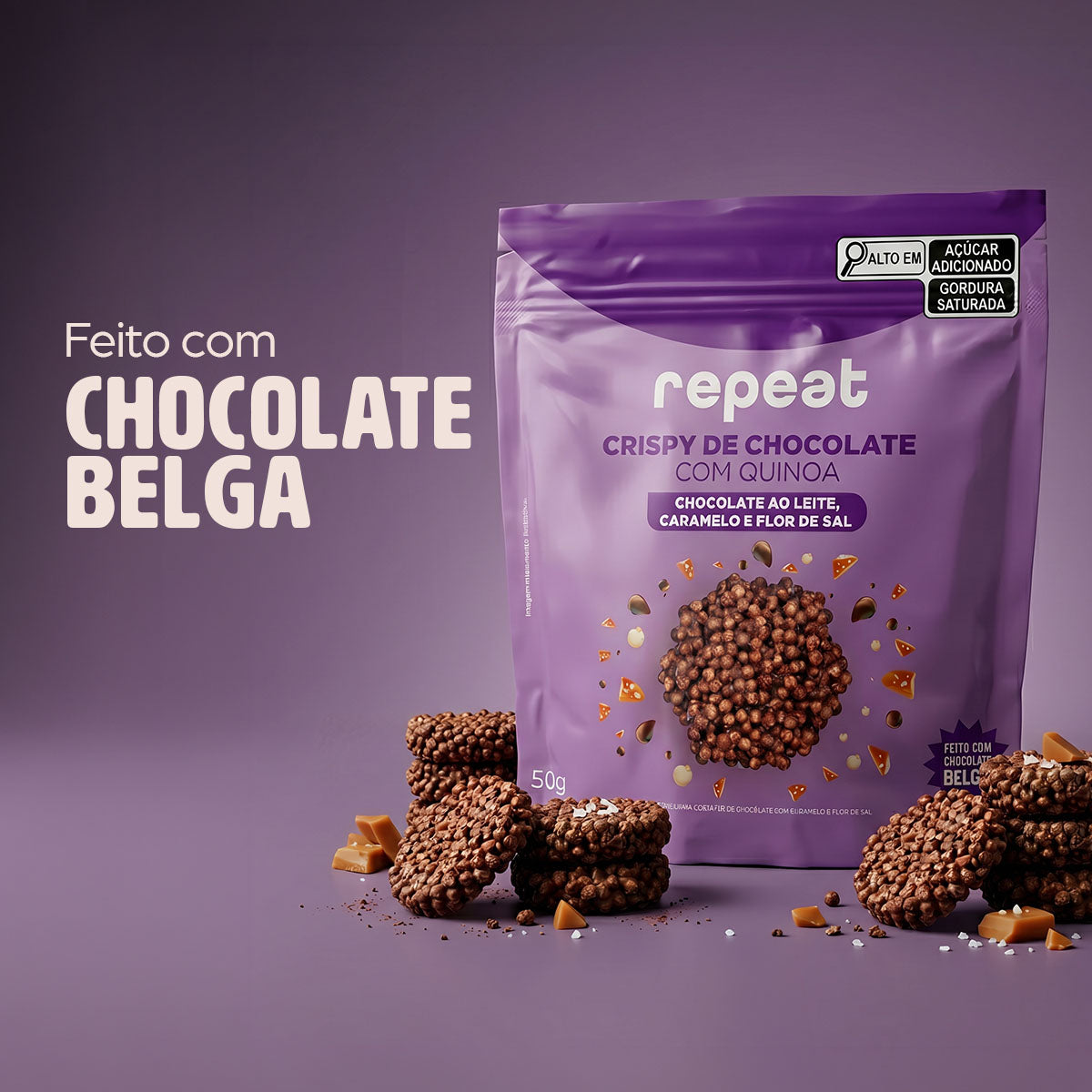 Crispy de Chocolate com Quinoa, Caramelo e Flor Sal