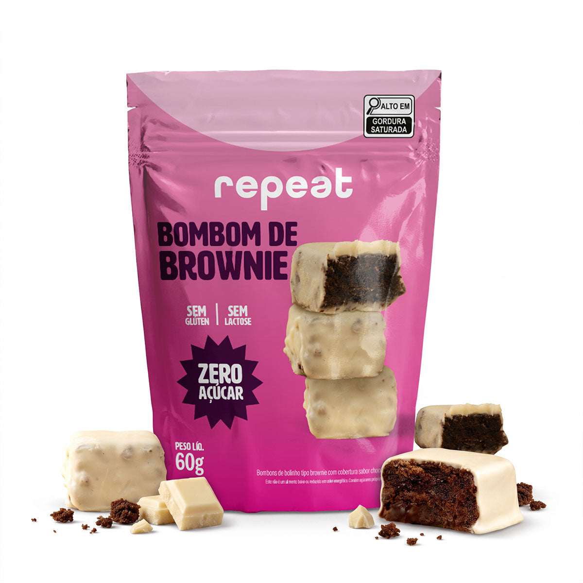 Bombom de Brownie com Chocolate Branco Zero Açúcar