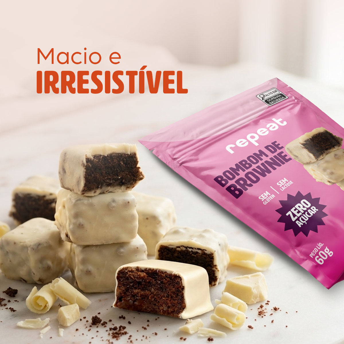 Bombom de Brownie com Chocolate Branco Zero Açúcar