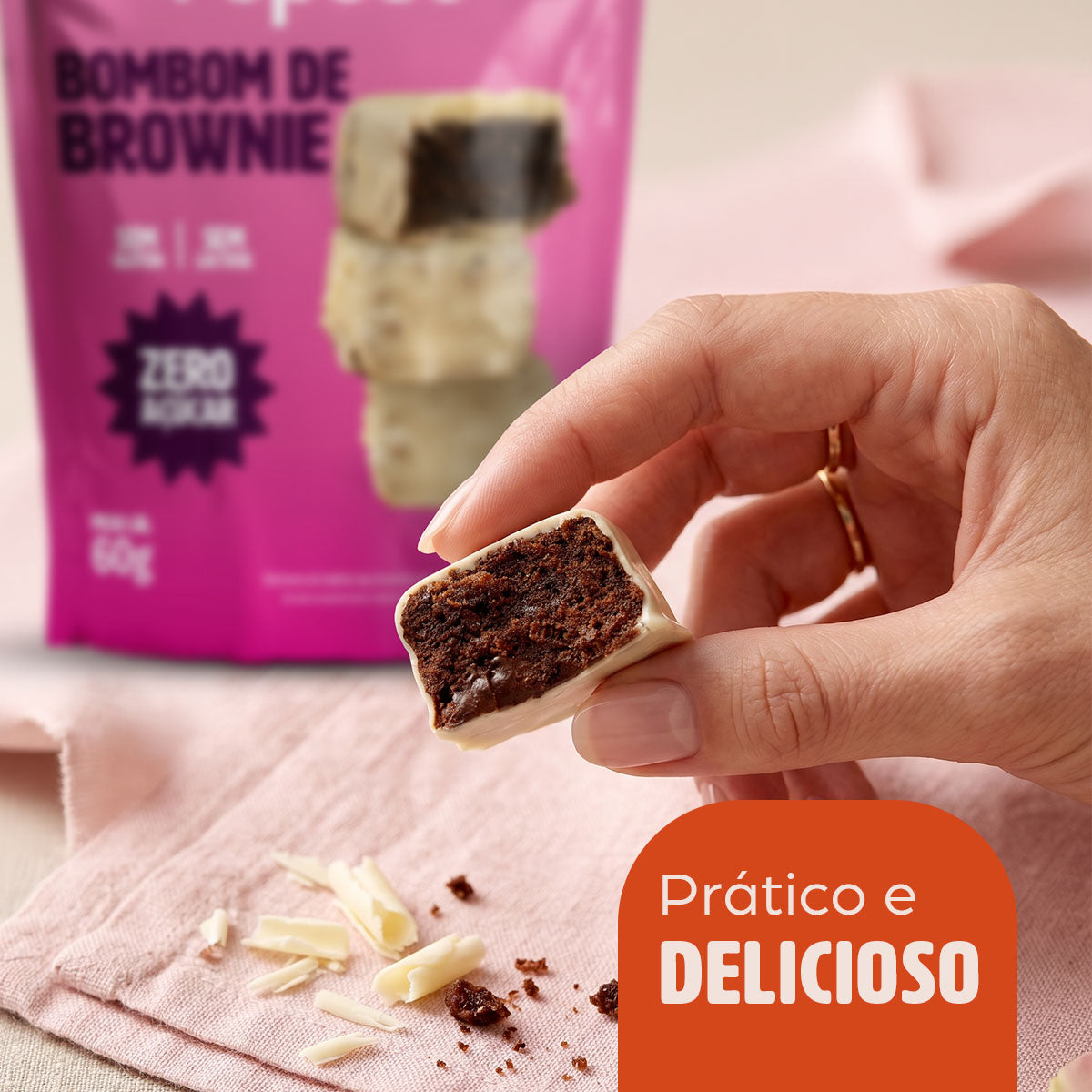 Bombom de Brownie com Chocolate Branco Zero Açúcar