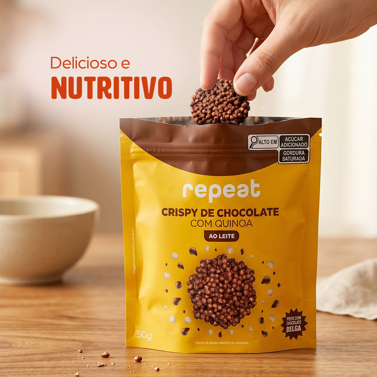 Crispy de chocolate ao leite com quinoa