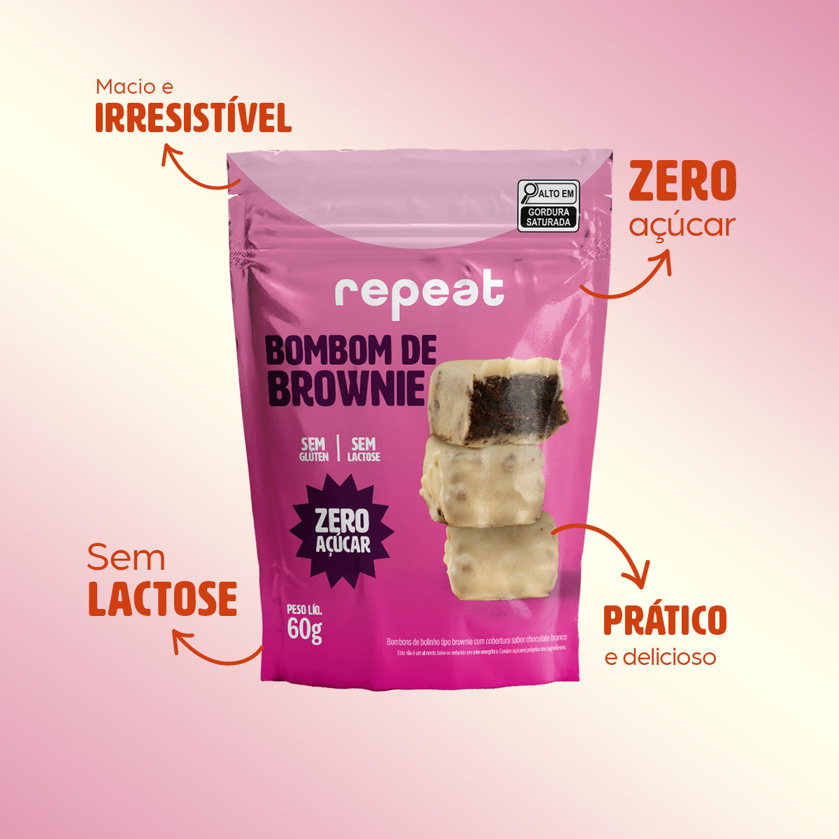 Kit 15 Bombons de Brownie Meio Amargo Zero Açúcar
