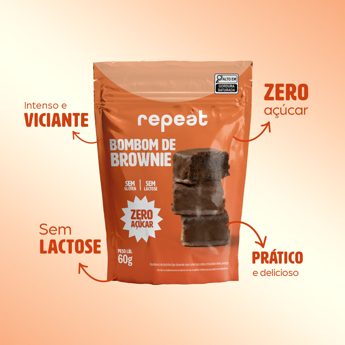 Kit 15 Bombons de Brownie Meio Amargo Zero Açúcar