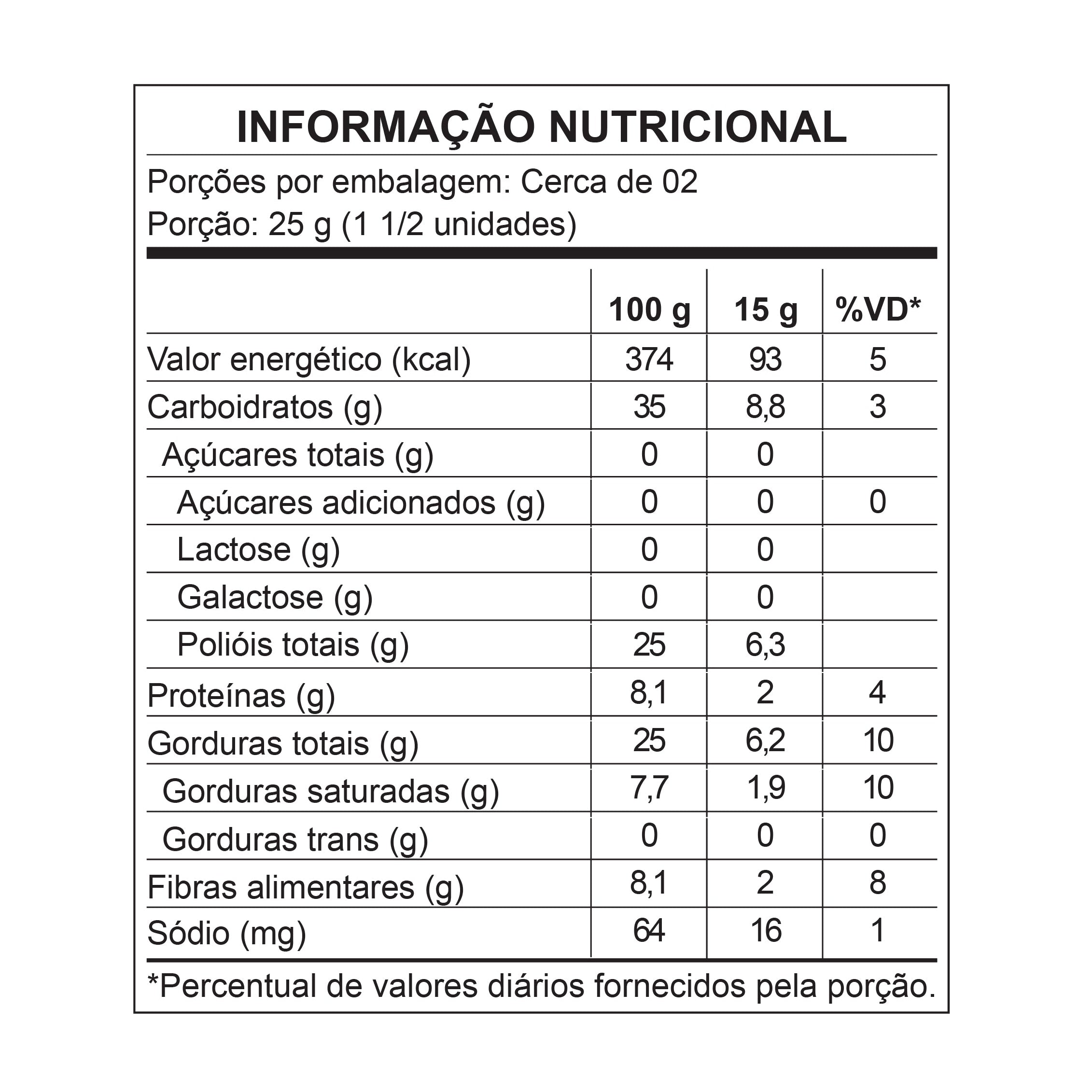 Kit 15 Bombons de Brownie Meio Amargo Zero Açúcar